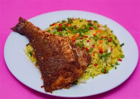 Fried Rice with Fish Fried Rice with Fish and garnishes